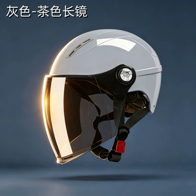 Motosiklet kaskı (dəbilqə) women's electric scooter helmet, universal safety - x9-gray-brown-long-mirror