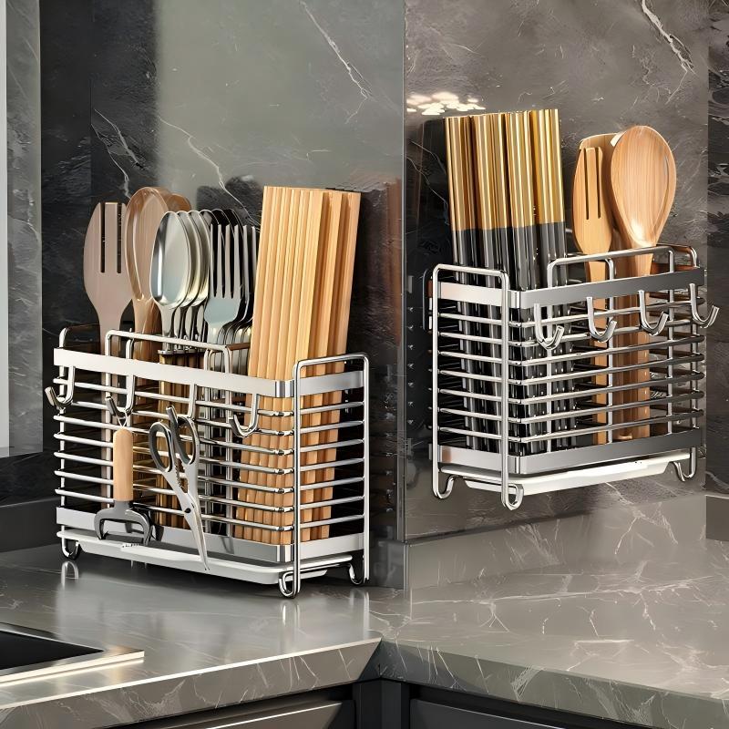 New stainless steel chopstick holder for home use, wall-mounted chopstick storage box, integrated kitchen utensil holder