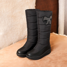 羽绒雪地靴蝴蝶结亮钻中筒靴保暖学生棉靴厚底欧美外贸雪地靴现货