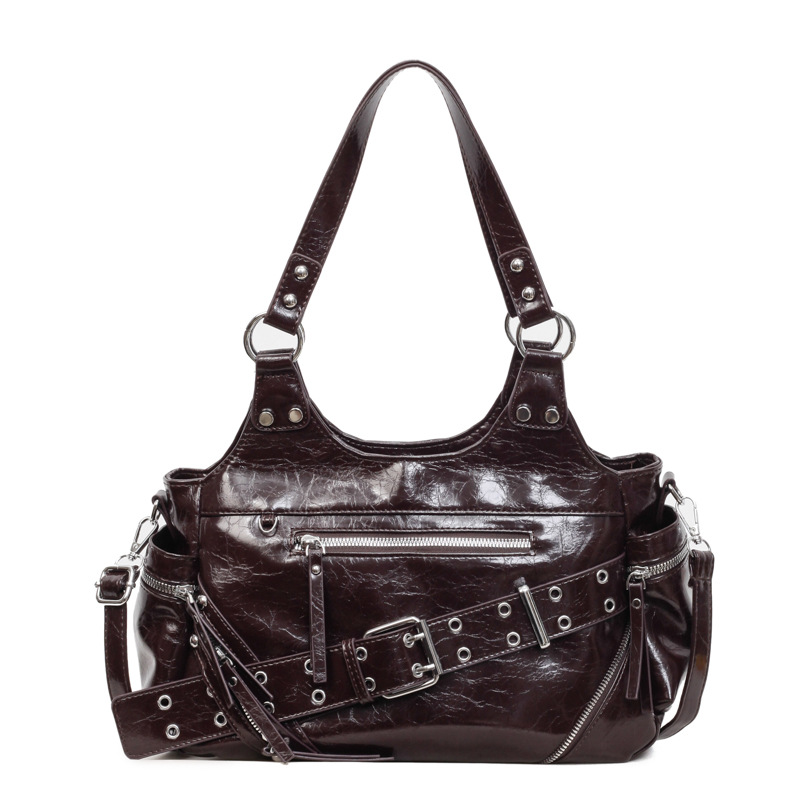 Sweet & Cool Spicy Girl Style Underarm Bag For Women 2025 New Motorbike Style Dumpling Bag Autumn Winter Retro Shoulder Crossbody Bag - Thumbnail 7