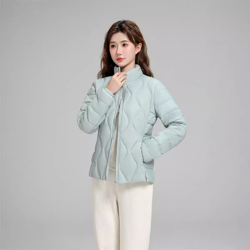 Cross-border Lightweight Down Jacket Women's Short Vertical Collar Autumn and Winter New Slim-fit All-match Long-sleeved White Duck Down Warm Jacket