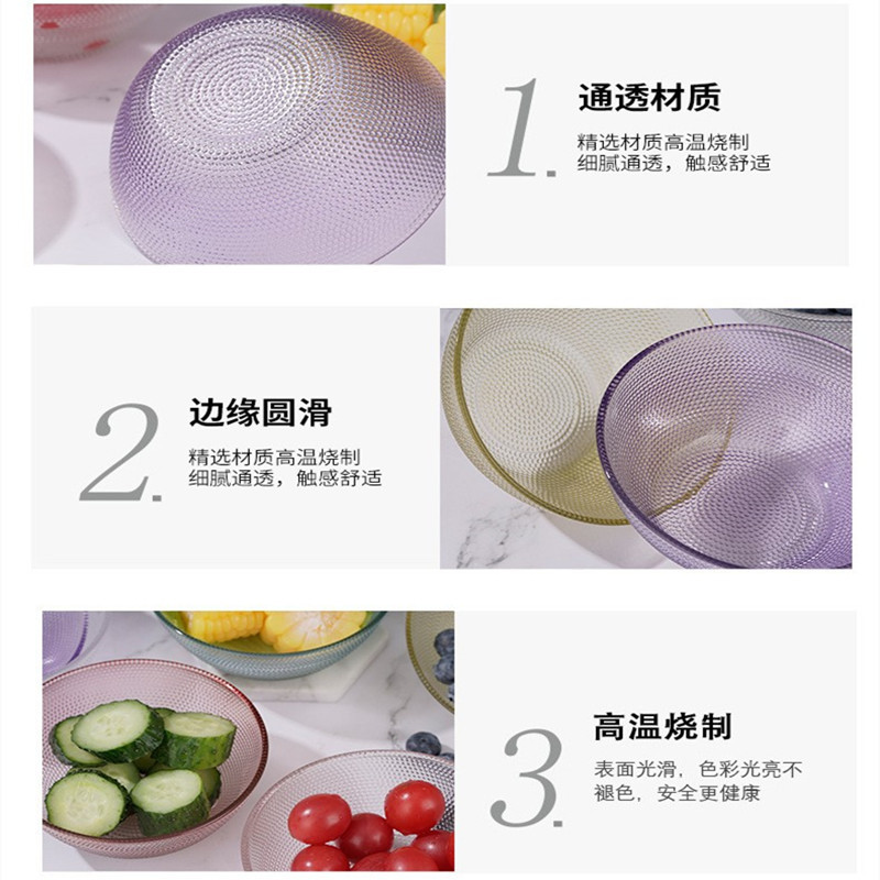 Juego de seis piezas de regalo publicitario en stock traje de tazón de ensalada de frutas de vidrio de color transparente