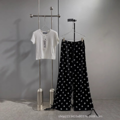 高品質SMFKクロスプリント白T女性の薄いタイプの広い足のレジャー運動の震えの日焼け止めの散歩のズボン