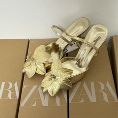 Za韩版时尚浅口方头粗跟新中式温柔仙女风花朵玛丽珍女单鞋