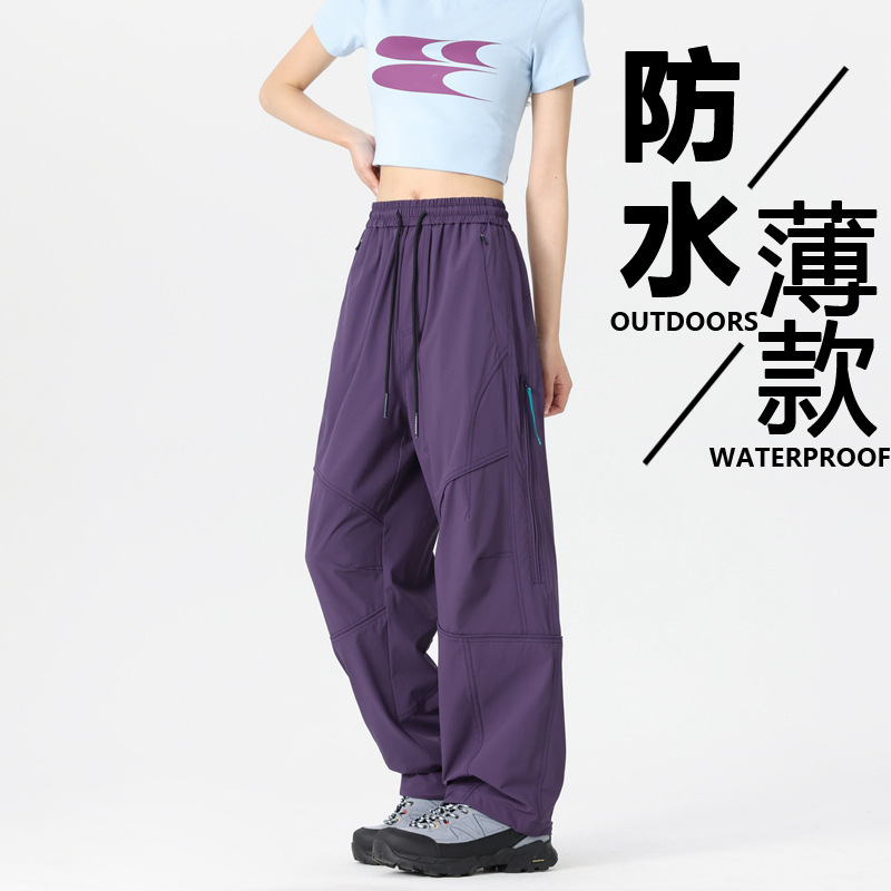 Women's Summer Thin Waterproof and Windproof Hiking Pants, Quick-Dry Softshell Outdoor Sports Pants for Climbing and Trekking