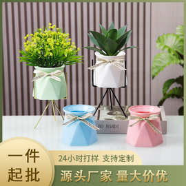 源头厂家仿陶瓷塑料花盆哑光面PP多肉盆桌面装饰摆件仿真花插花瓶