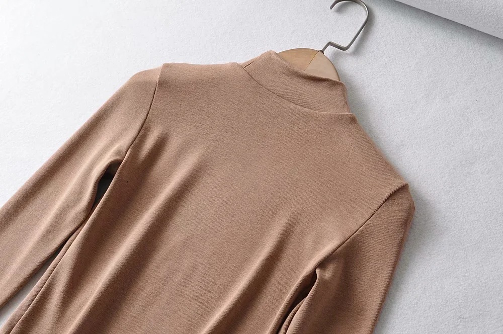 sexy hollow semi-high collar long-sleeved T-shirt NSHS32652