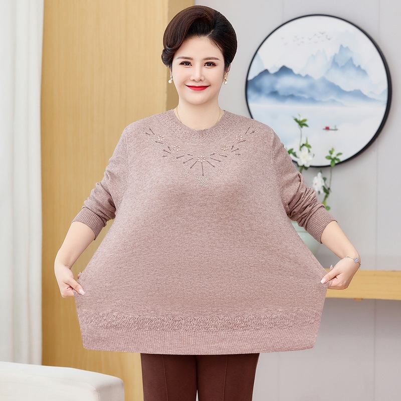 Plus-Size Round Neck Thin Sweater for Middle-Aged and Elderly Women 100kg Knitwear for Mom Plus-Size Round Neck Thin Sweater for Middle-Aged and Elderly Women 100kg Knitwear for Mom
