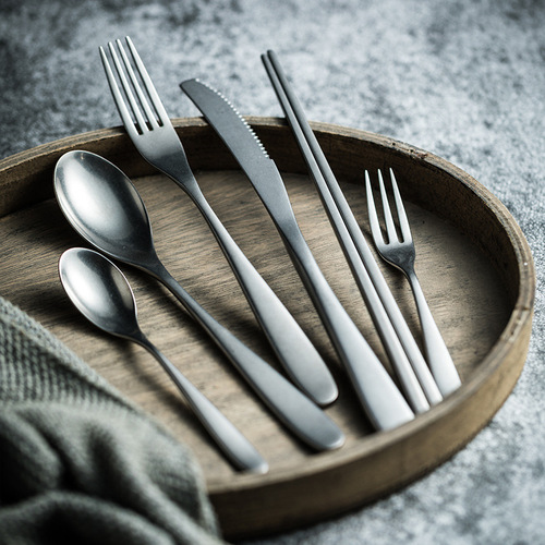 Crescent Series Retro Old Stainless Steel Western-style Knives, Forks and Spoons Snowflake Frosted Texture Frosted Dessert Spoons and Chopsticks