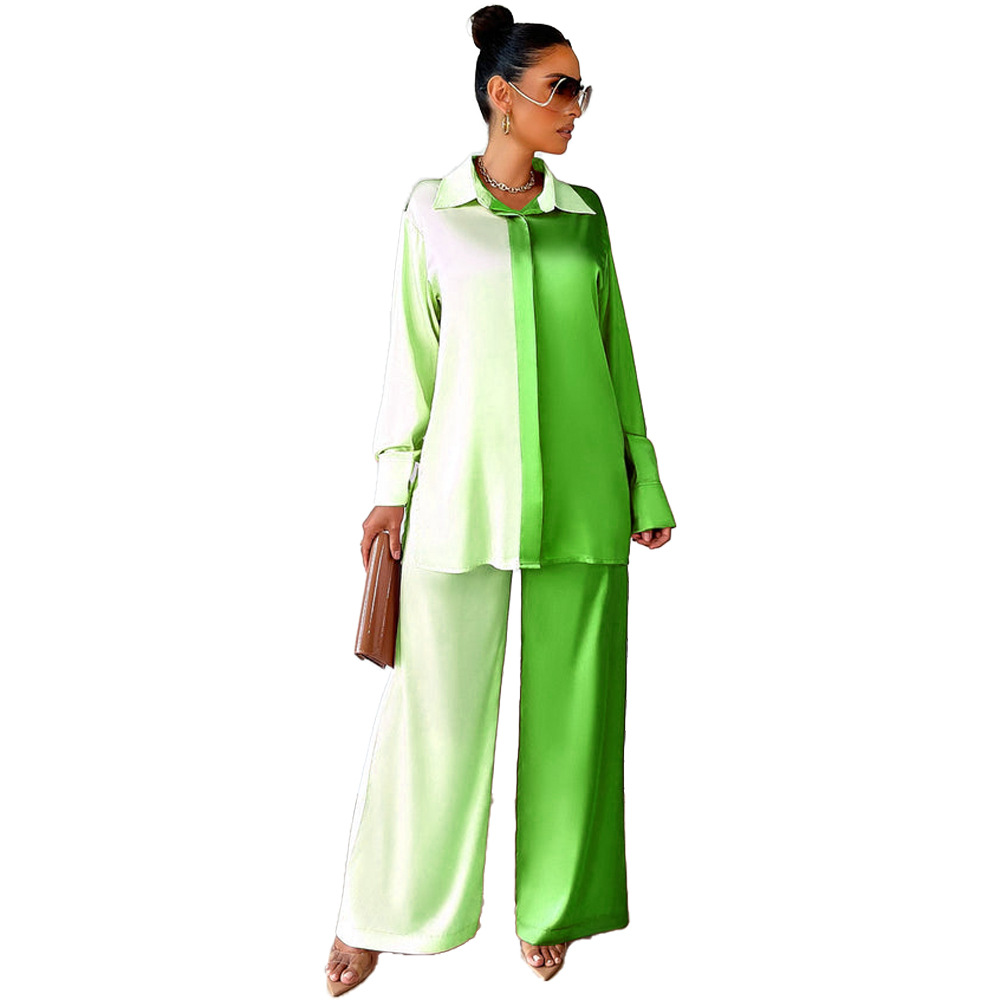 Women's Pant Sets Long Sleeve Lapel Concealed Button Suit Autumn_voghion.com