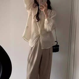仙气暗花长袖设计感小众衬衫女春独特别致洋气小衫衬衣