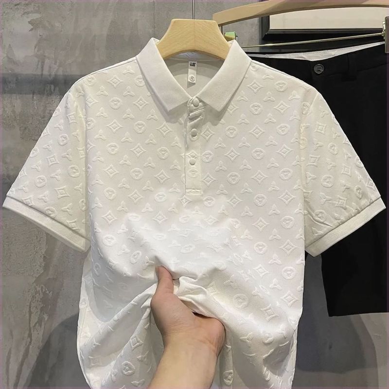 Camisa POLO jacquard todo fósforo Camiseta de manga corta para hombre Verano nueva moda hermosa camisa casual de moda de color sólido top