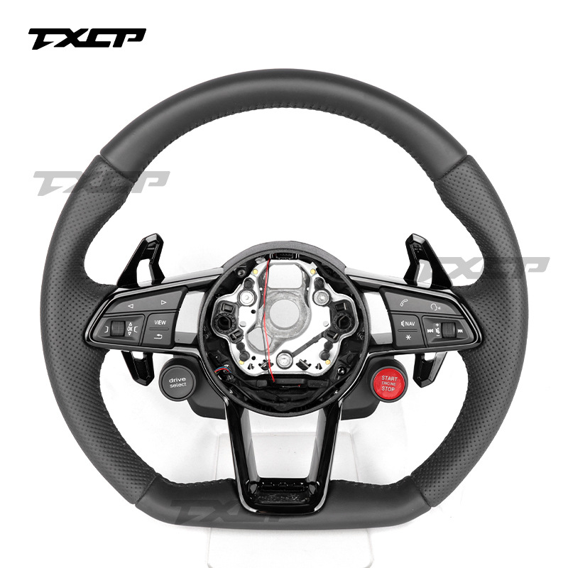 Suitable for Audi A3, A4L, A6L, Q3, Q5, Q7, TT modification and upgrade to R8 flat-bottom full-leather steering wheel with one-touch start valve