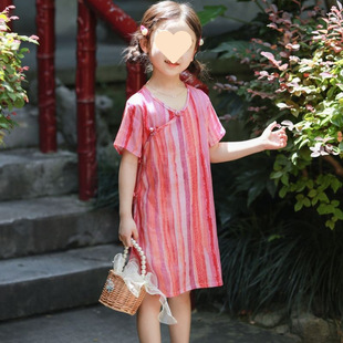 Girls' New Cheongsam Summer Chinese Style Dress, Thin Retro Tang Suit for Girls, Stylish and Improved Hanfu for Children