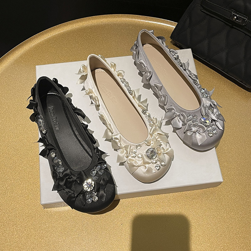 Rhinestone French-Style Flat Shoes for Women, 2026 New Style, Chanel-Inspired Sequins, Spring Versatile Large Size Women's Shoes 41-43