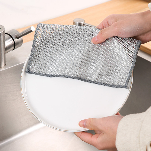 Stainless steel dishwashing cloth kitchen cookware and utensils stove top cleaning dish towel metal wire cleaning cloth double-sided wipe mesh cloth