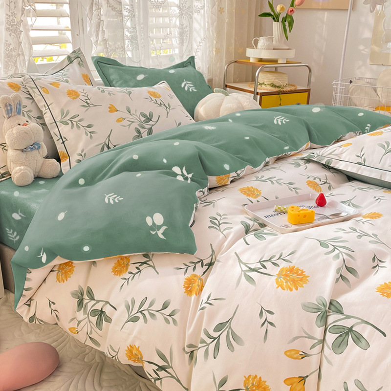 Juego de Ropa de Cama de Algodón Puro Cepillado 2024, Juego de Cuatro Piezas con Funda Nórdica, Sábana Bajera Ajustable, Juego de Tres Piezas para Dormitorio, Lujo Ligero de Invierno