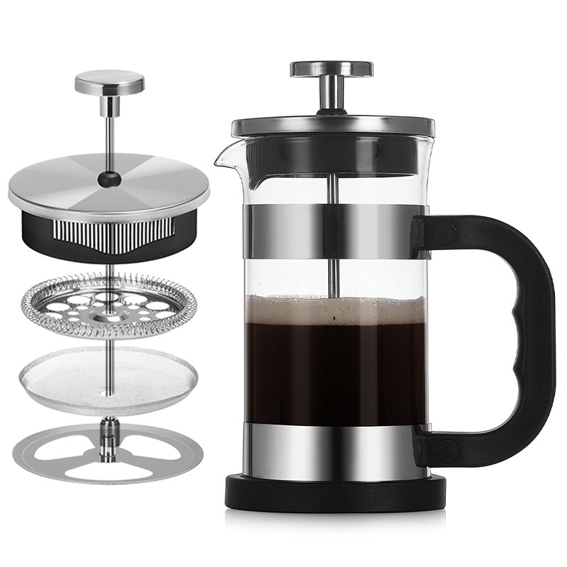 Heat-Resistant Glass French Press Pot, Stainless Steel Filter Teapot, Household Tea Maker, French Filter Press Hand-Brewed Coffee Pot