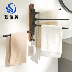 黑胡桃木旋轉毛巾杆可活動毛巾掛杆衛生間置物架免打孔浴室浴巾架