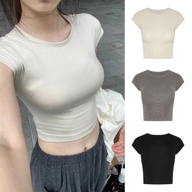 Moses Queen/Moxi Queen Hourglass Short-Sleeved Summer New Black Slim-Fitting Navel-Baring Short T-Shirt Women's Top