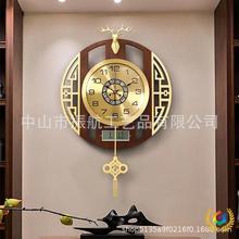 ✅新款黄铜新中式石英钟家用客厅装饰挂钟万年历中式大气钟表