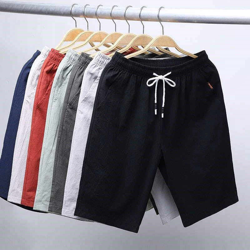 Summer trousers for leisure, beach shorts for boys, plus size, Chinese style, cotton and linen