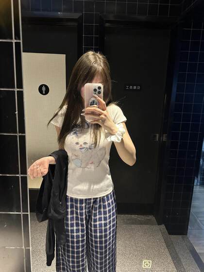 [Original Fabric] Cat Print Shoulder Slim Short Sleeve T-Shirt Sense Short Top White Other