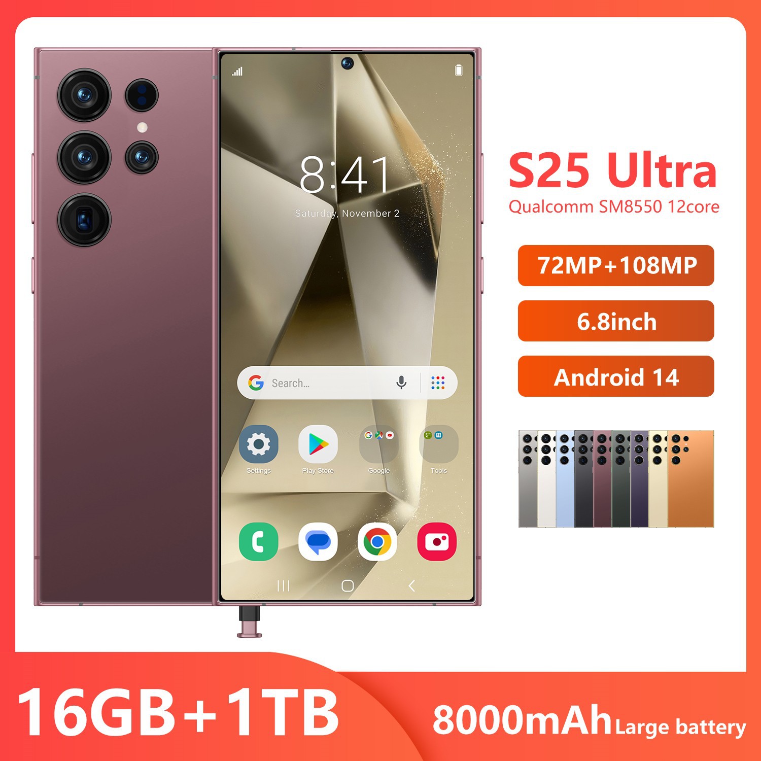 2025TK popular teléfono inteligente transfronterizo S25Ultra con lápiz incorporado pantalla grande de 7.3 pulgadas 8+128 Google Global Pass.
