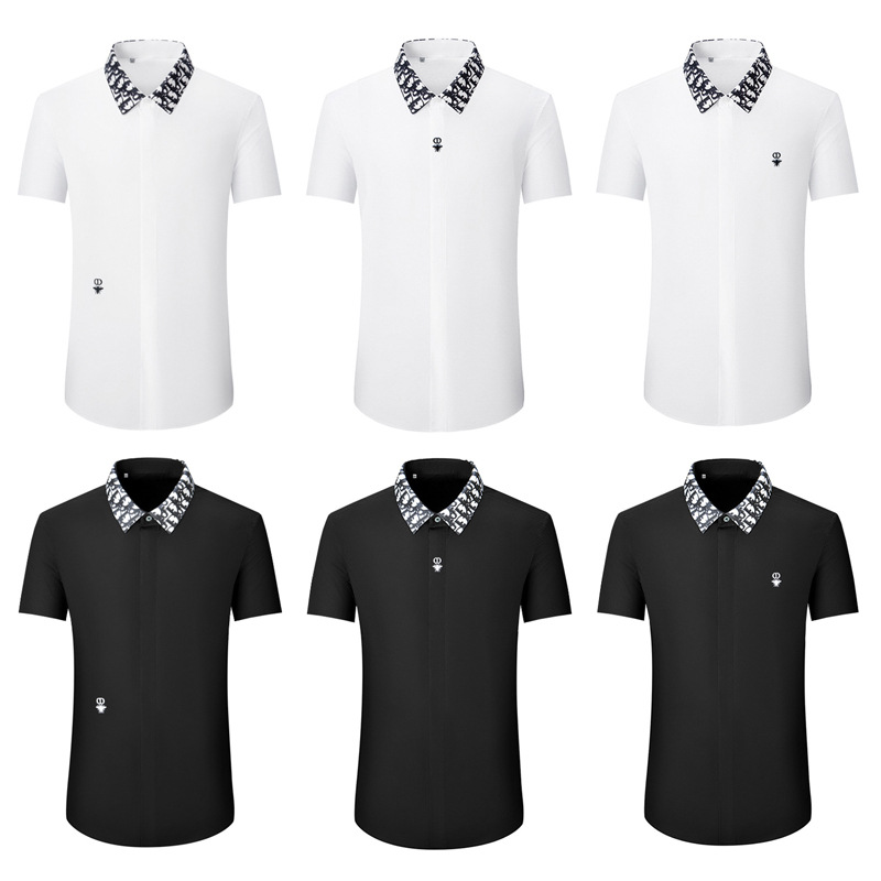 Hong Kong Style Men's Short-Sleeve Jacquard Collared Shirt 2026 Summer New Trendy Personality Casual Cool Fashion Shirt