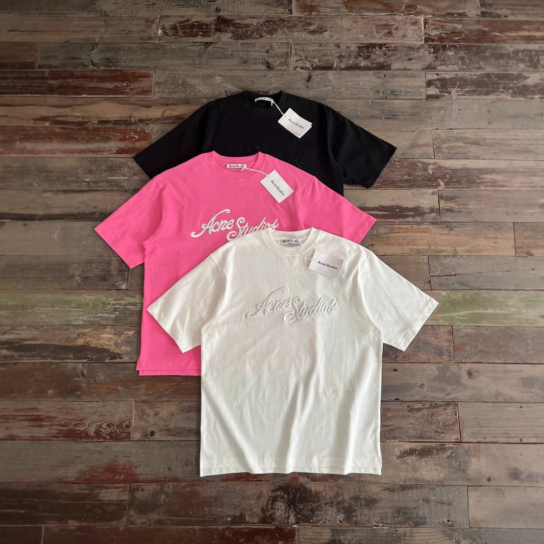 Мужская и женская оптовая продажа летних футболок с коротким рукавом, круглым вырезом, свободного кроя, с вышитым 3D логотипом, высокая версия AC 25, трансграничная доставка.