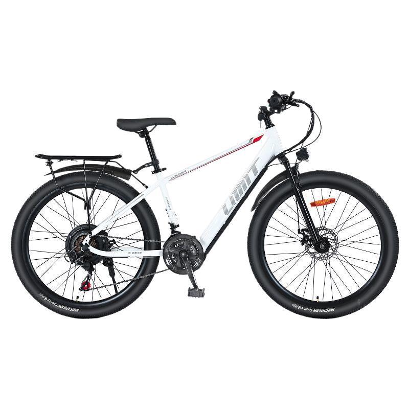 Diàndòngchē Electric Bicycle Hidden Lithium Battery 24/26 inch Electric Mountain Bike (Auto Parts and Accessories) - 26-inch-pearl-white-spoke-wheel-21-speed-disc-brake-36v5ah