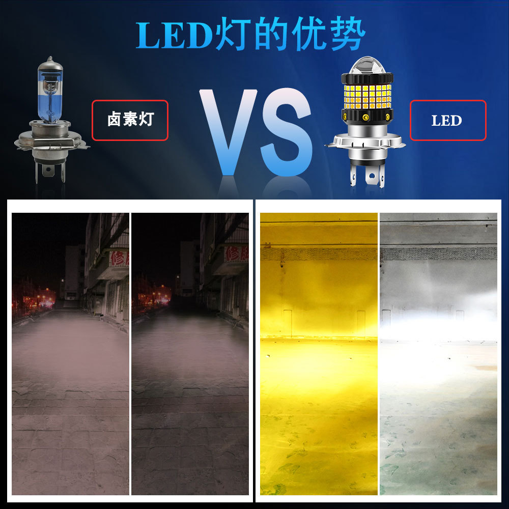 Cross-Border High-Brightness Motorcycle Led Headlight H4 P15D Ba20D Yellow and White Dual-Color Modified Spotlight with Strong Light