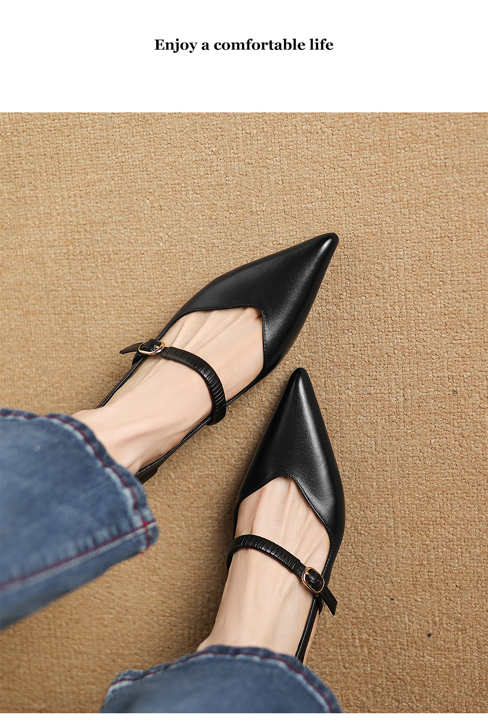 Sandal cao gót nữ bít mũi hở gót 5,5 cm mũi nhọn phong cách Hàn Quốc — Màu đen chi tiết 14