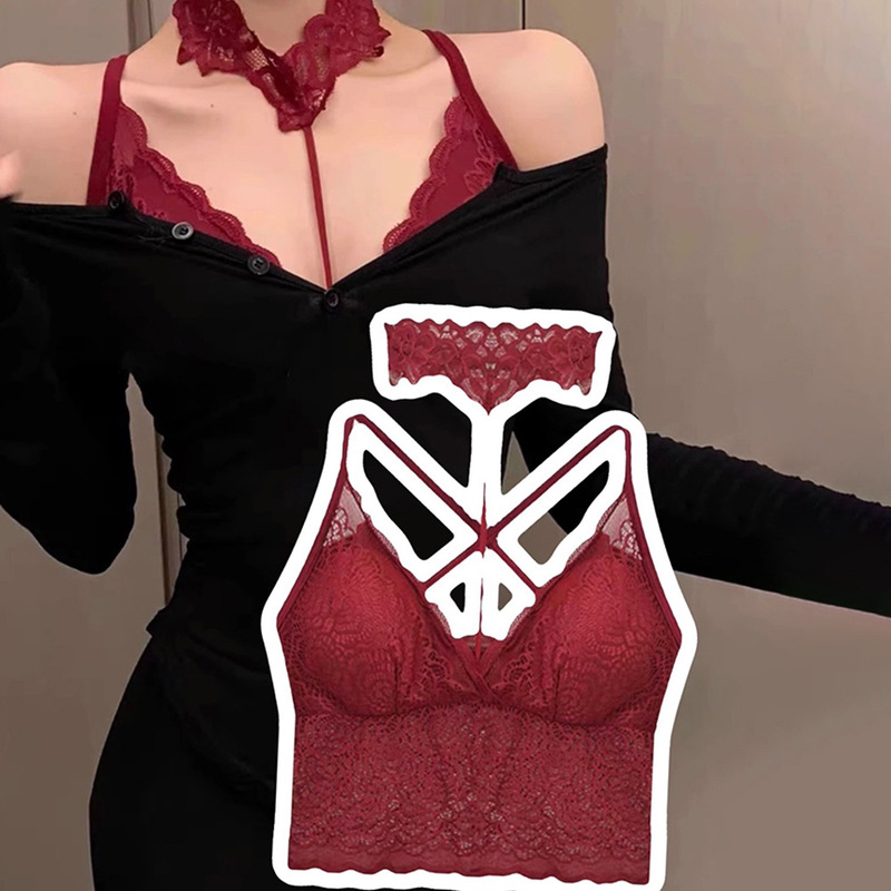 Pure Desire Full Lace Sexy Deep V-Hanging Neck Sling Beautiful Back Vest Belt Chest Pad Wrapping Chest Inner Base Tube Underwear Pure Desire Full Lace Sexy Deep V-Hanging Neck Sling Beautiful Back Vest Belt Chest Pad Wrapping Chest Inner Base Tube Underwear