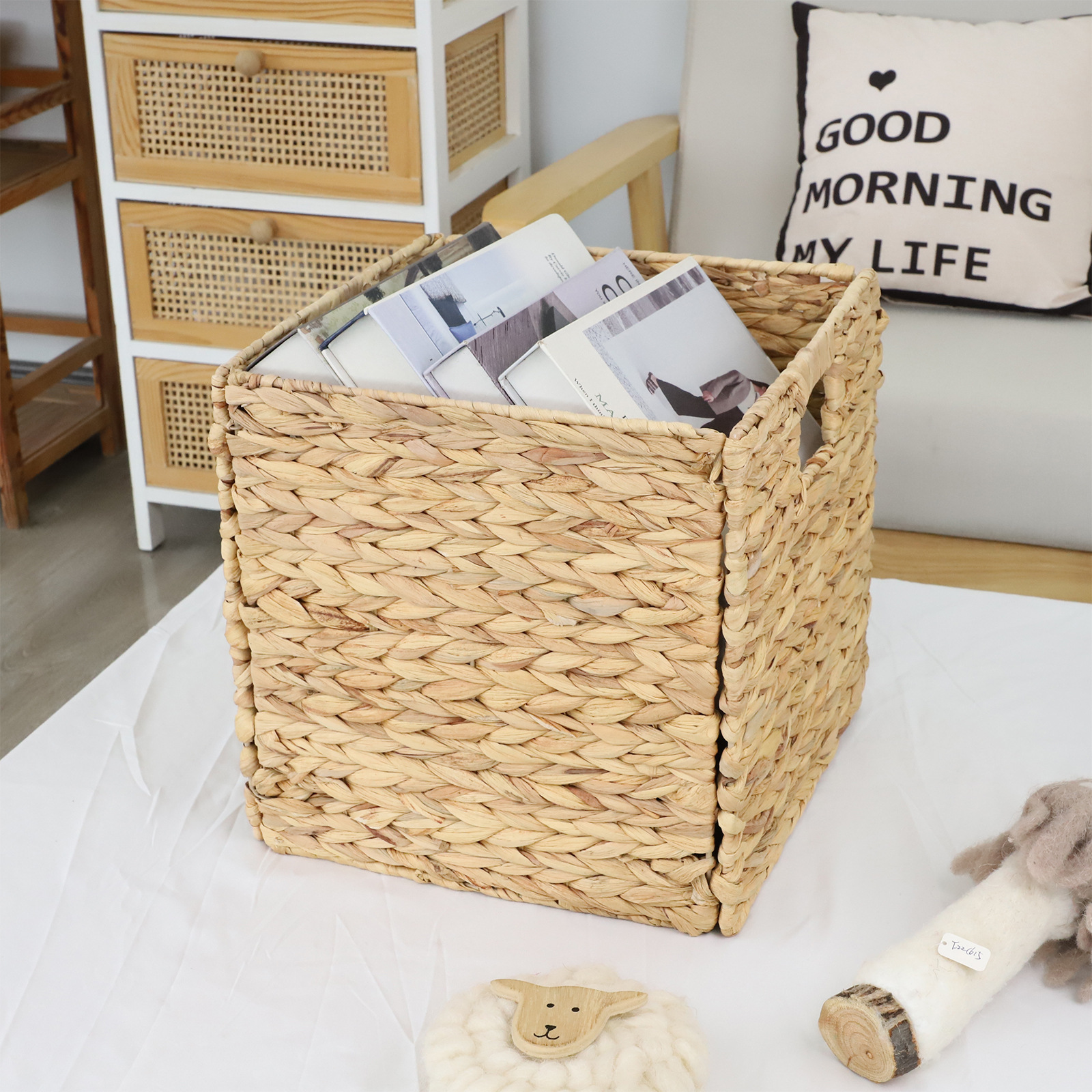 Cesta de almacenamiento de paja de calabaza transfronteriza tejida a mano cesta de almacenamiento caja de almacenamiento de artículos diversos caja de almacenamiento cuadrada marco de almacenamiento plegable