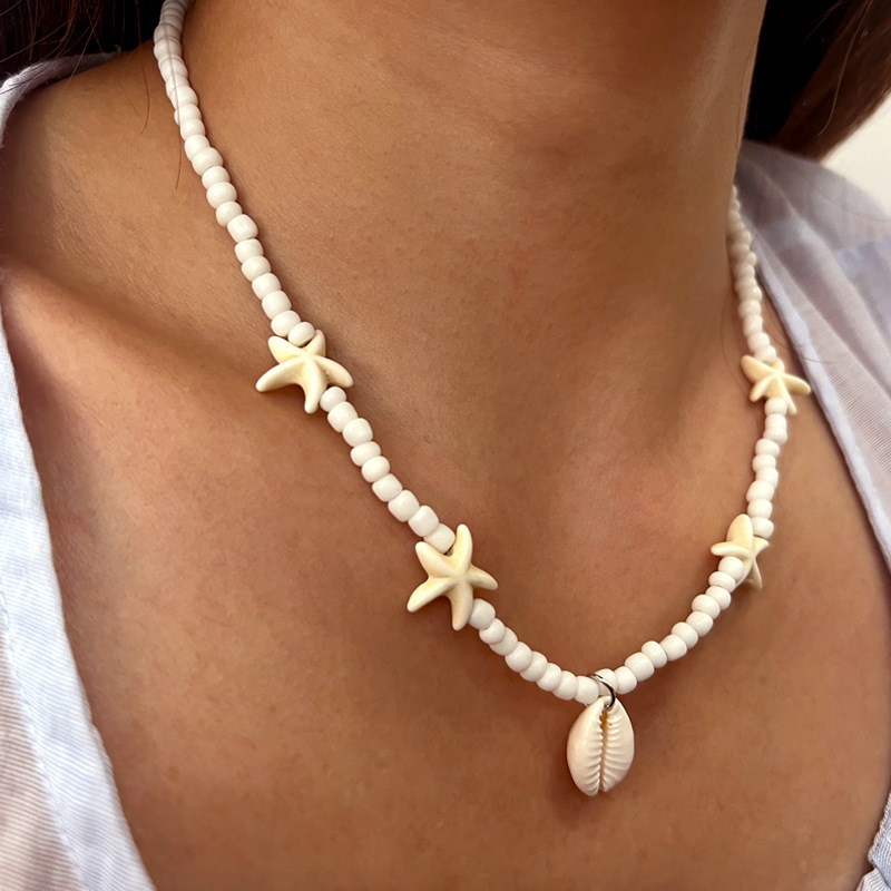 Bohemian Shell Starfish Bead Necklace For Women Handmade Collarbone_voghion.com