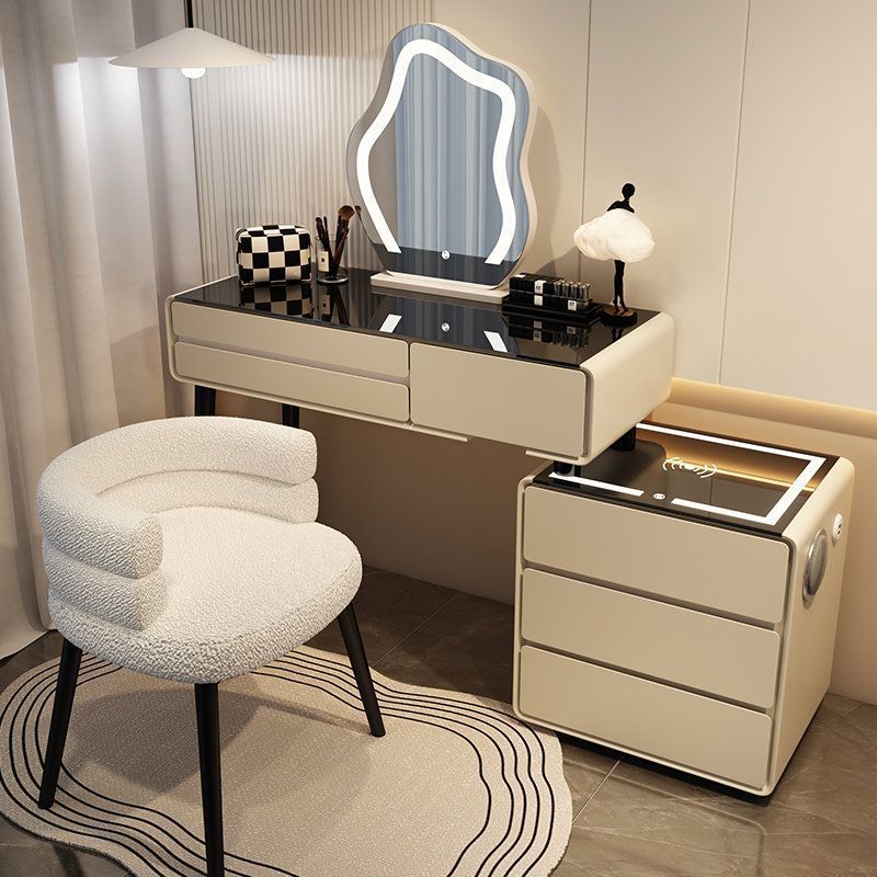 카키 그레이 3단 서랍 스마트 모델 - 올 원목 100 테이블 + 캐비닛 + 구름거울 + 유아용 의자