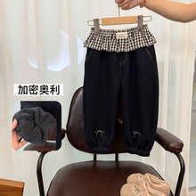【鱼子酱】D2574K加绒格子腰牛仔裤中小童女童童装