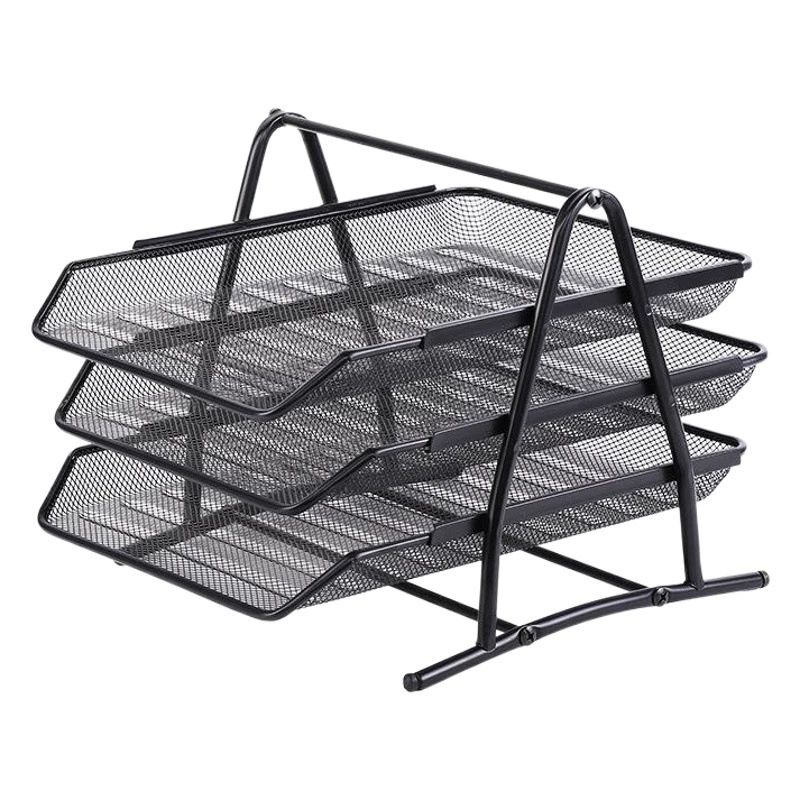 Горячая продажа металлической железной сетки трехслойный лоток для файлов корзина для файлов простые канцелярские принадлежности стеллаж для хранения файлов оптом