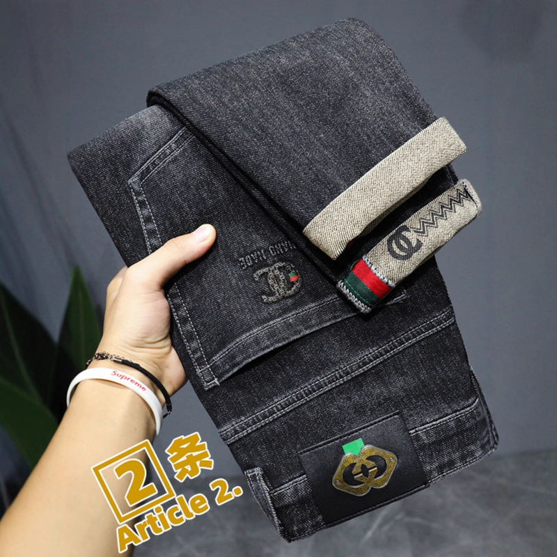 High-End Trendy Brand Xintang Jeans for Men, Slim Fit, Stretchy, Fashionable, Versatile Long Pants, Thin Style for Autumn 2025