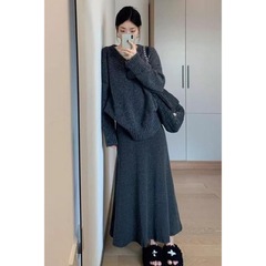 冬天毛衣套装裙女秋冬新款宽松慵懒半身裙时尚针织针织衫两件套