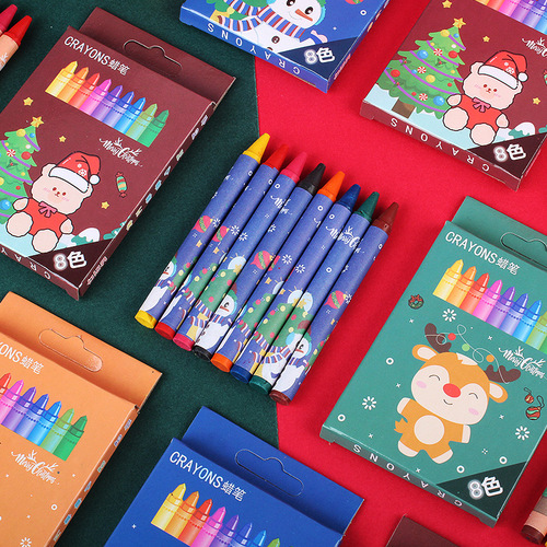Cartoon Christmas 8-color crayon set coloring graffiti art brush primary school student painting set Christmas gift