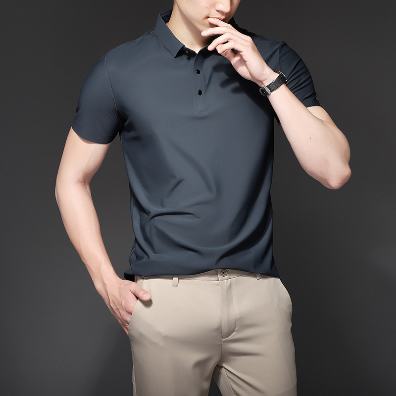 Camiseta de mangas cortas de hielo sin marcas de hombre polo verano 2024 ropa de trabajo de equipo de hombres con solapa de negocios para hombres