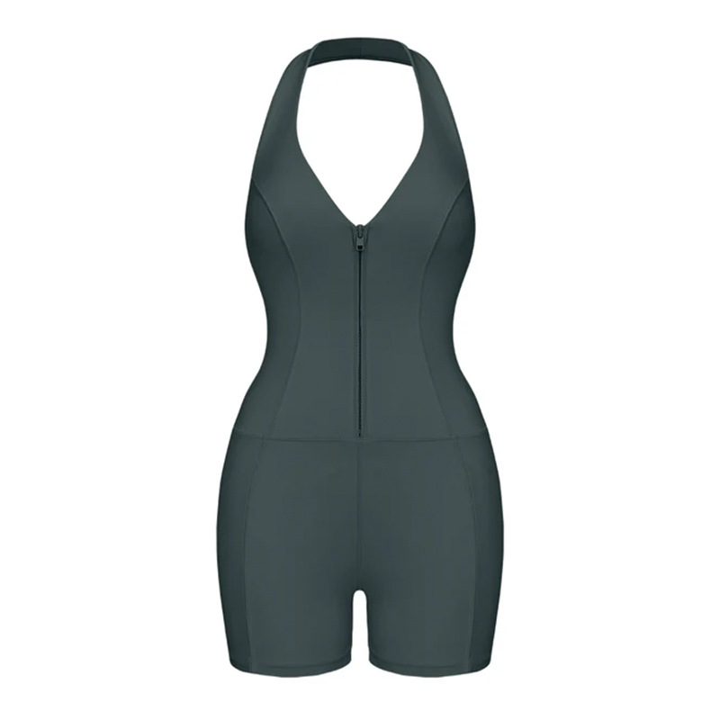 Combinaison de sport v-neck avec fermeture éclair pour yoga_voghion.com