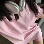 高质量Alo夏季新款小字母立体银标中长款短袖休闲百搭遮臀纯棉t恤