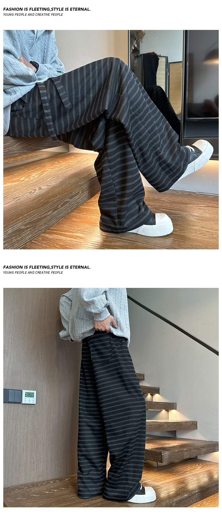 Pantalon décontracté homme rayé avec broderie teckel ample_voghion.com