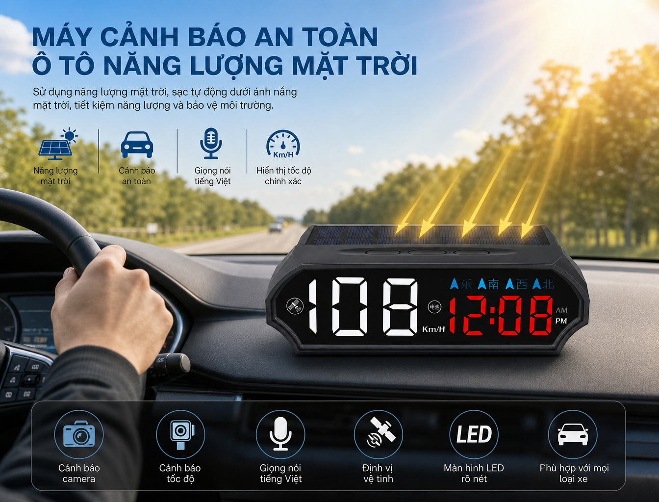Vietnamese Car Speed Solar-Powered Voice HUD Head-Up Display Electronic Dog Safety Warning Device