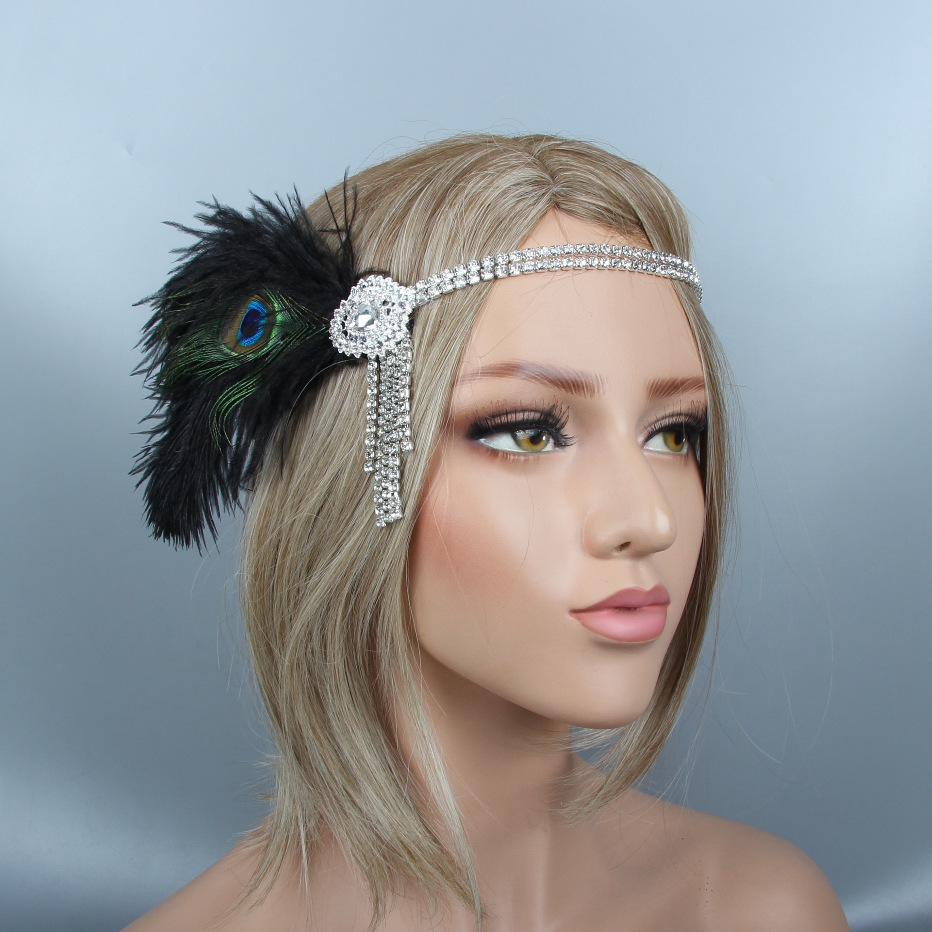 Gatsby Headpiece diadema de plumas negras accesorios para el cabello diadema de pelo de pavo real 1920s headband