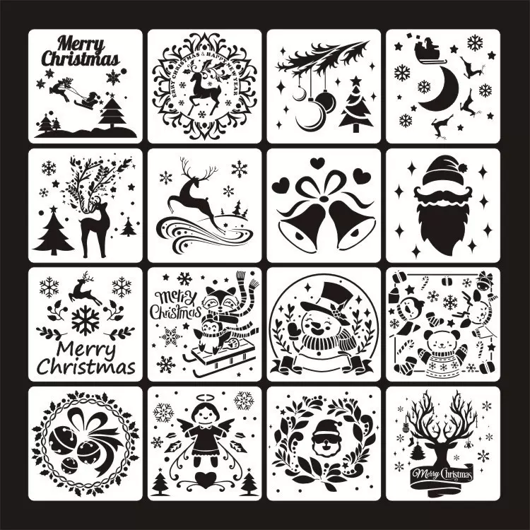 亚马逊热销绘画模板欧美圣诞节喷漆镂空DIY绘图画画手账模板定 制