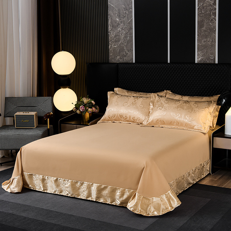 Completo lenzuola in raso di seta jacquard effetto fresco_voghion.com
